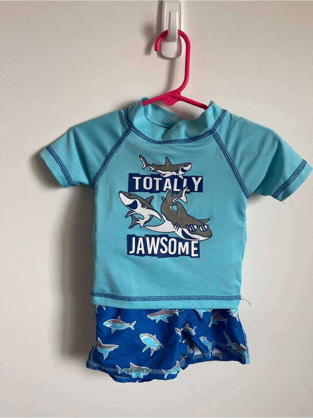 Kids Blue 'Totally Jawsome' Shark Rash Guard‎ Set 12M